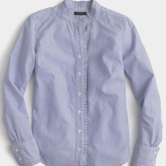 J. Crew Ruffle Poplin Striped Organic Cotton Shirt - Picture 2 of 4
